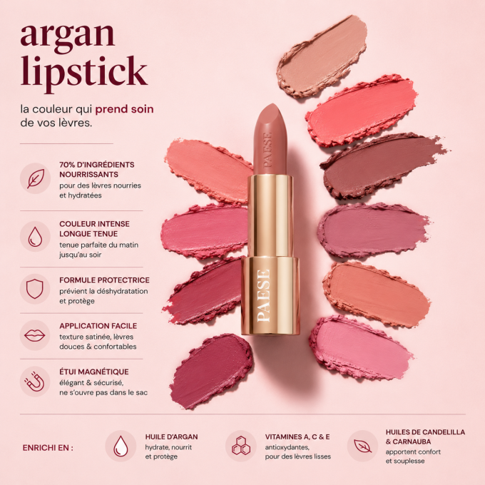 Rouge à lèvres à l'huile d'argan  - 4.3 g - PAESE - Teinte 33