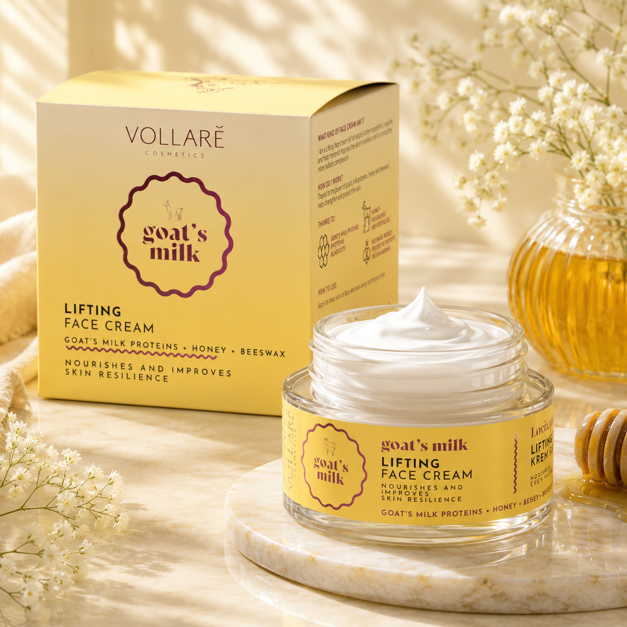 Soin visage Lait de chèvre Liftant Miel et cire d'abeille - 50 ml - Vollaré Cosmetics