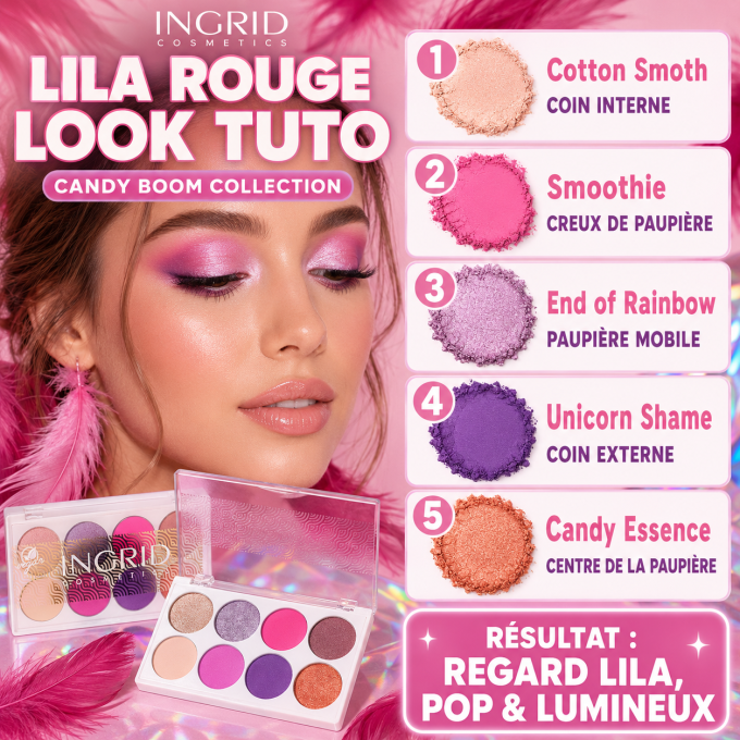 Palette d'ombres à paupière vegan 8 teintes - Lila Rouge - 9.5 gr - Ingrid Cosmetics