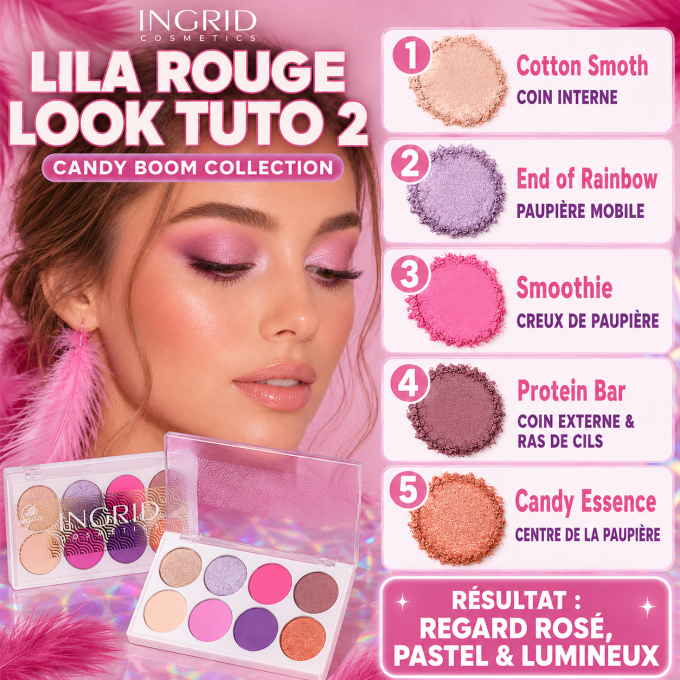 Palette d'ombres à paupière vegan 8 teintes - Lila Rouge - 9.5 gr - Ingrid Cosmetics