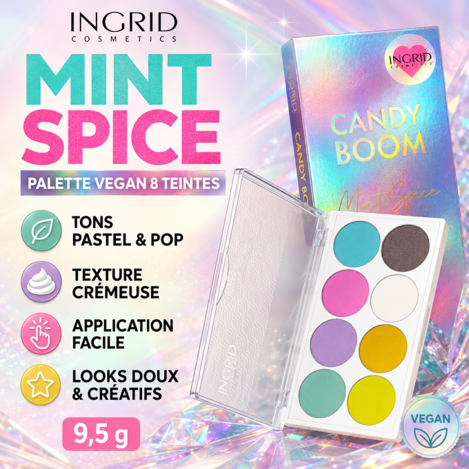 Palette d'ombres à paupière vegan 8 teintes - Menthe épicée - 9.5 gr - Ingrid Cosmetics