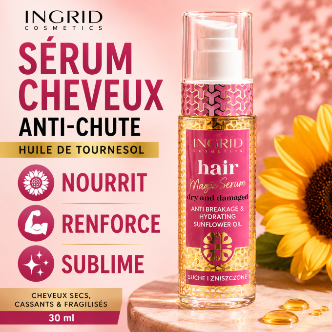 Sérum cheveux concentré en Huile de tournesols anti chute - Ingrid Cosmetics - 30 ml