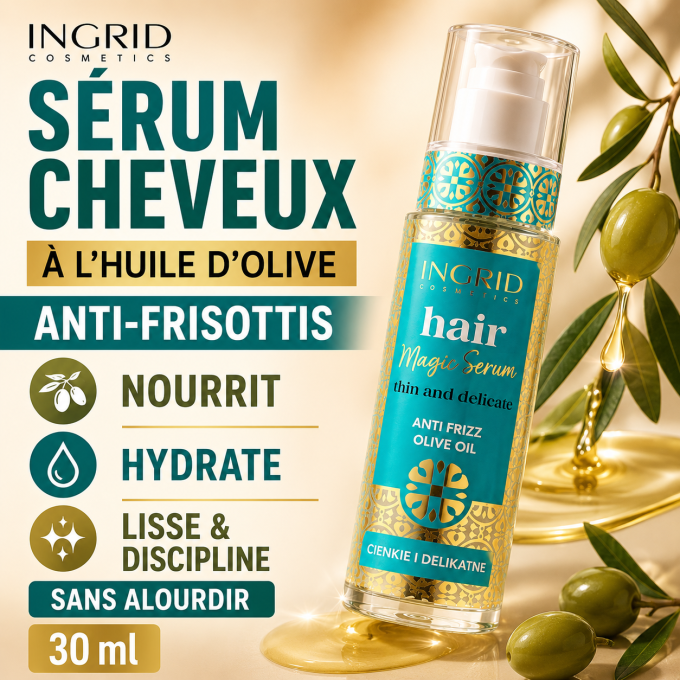 Sérum cheveux concentré en Huile d'olive anti frisottis - Ingrid Cosmetics - 30 ml