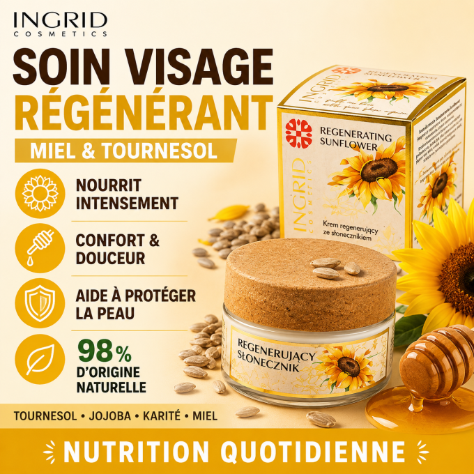 Soin visage régénérante - Miel et Tournesols - Ingrid Cosmetics - 50 ml