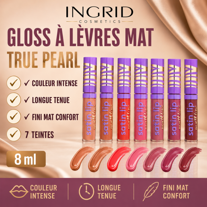 Gloss à lèvres matte "True Pearl" - 7 teintes - 8 ml - Ingrid Cosmetics