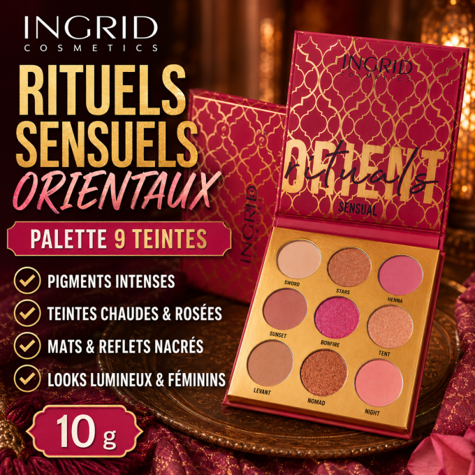 Palette d'ombres à paupière Rituels sensuels orientaux 9 teintes - 10 gr - Ingrid Cosmetics