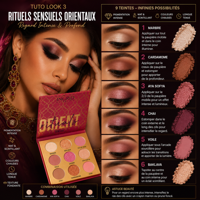 Palette d'ombres à paupière Rituels sensuels orientaux 9 teintes - 10 gr - Ingrid Cosmetics