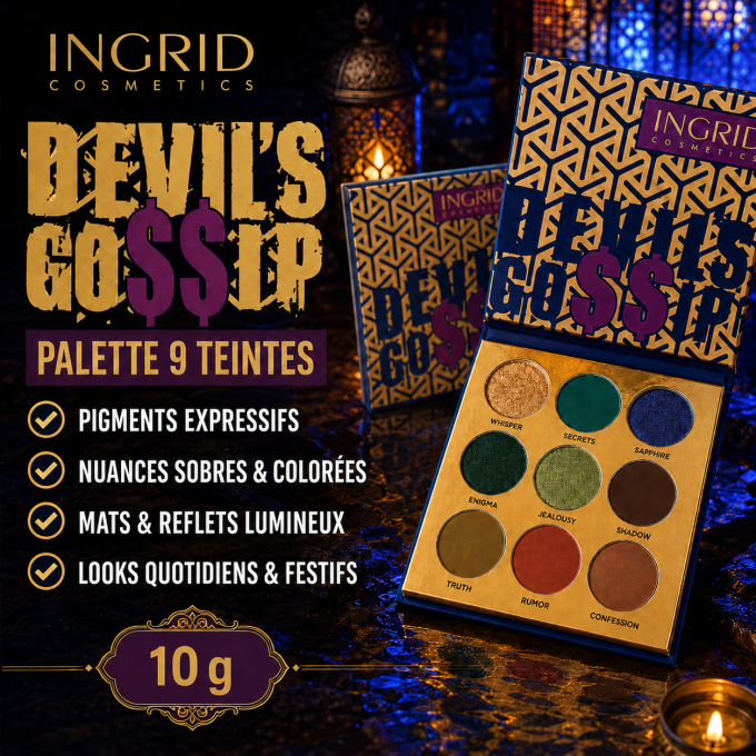 Palette d'ombres à paupière Devil's Gossip 9 teintes - 10 gr - Ingrid Cosmetics