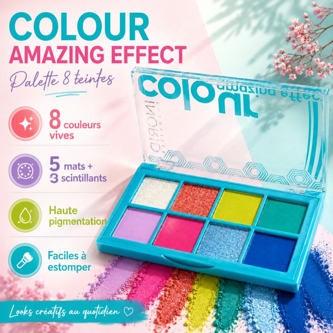 Palettes d'ombres à paupières Colour Amazing Effect - 8 teintes - 10 g - Ingrid Cosmetics