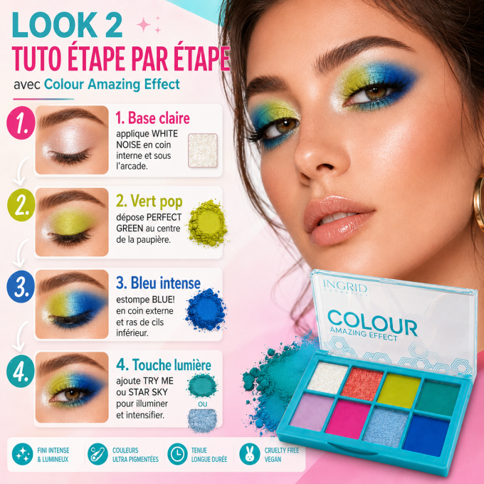 Palettes d'ombres à paupières Colour Amazing Effect - 8 teintes - 10 g - Ingrid Cosmetics