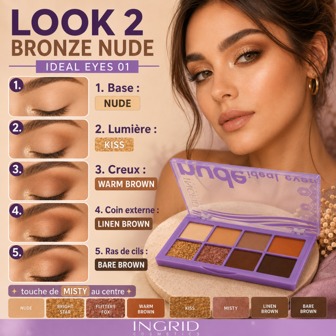 Palettes d'ombres à paupières IDEAL EYES 01 - 8 teintes - 10 g - Ingrid Cosmetics
