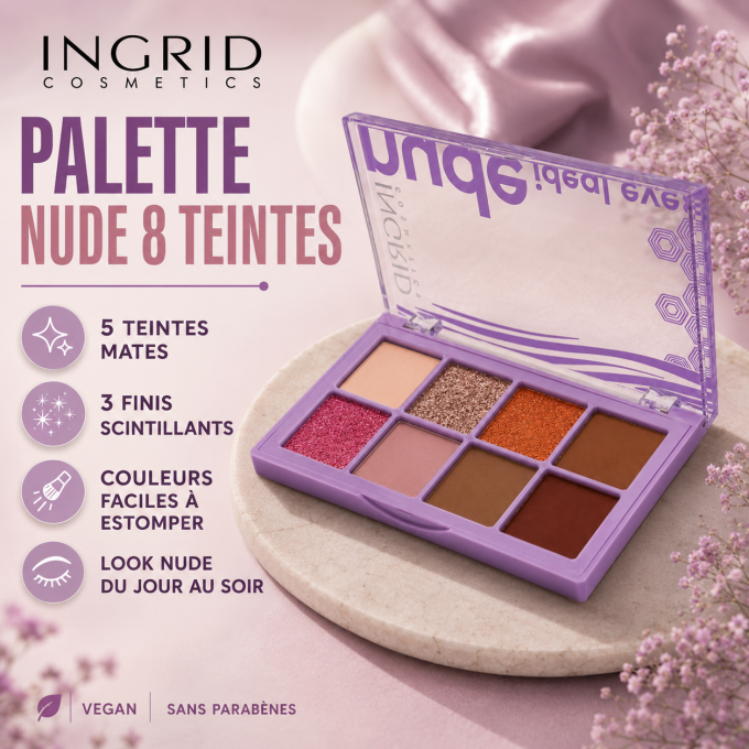 Palettes d'ombres à paupières IDEAL EYES 02 - 8 teintes - 10 g - Ingrid Cosmetics
