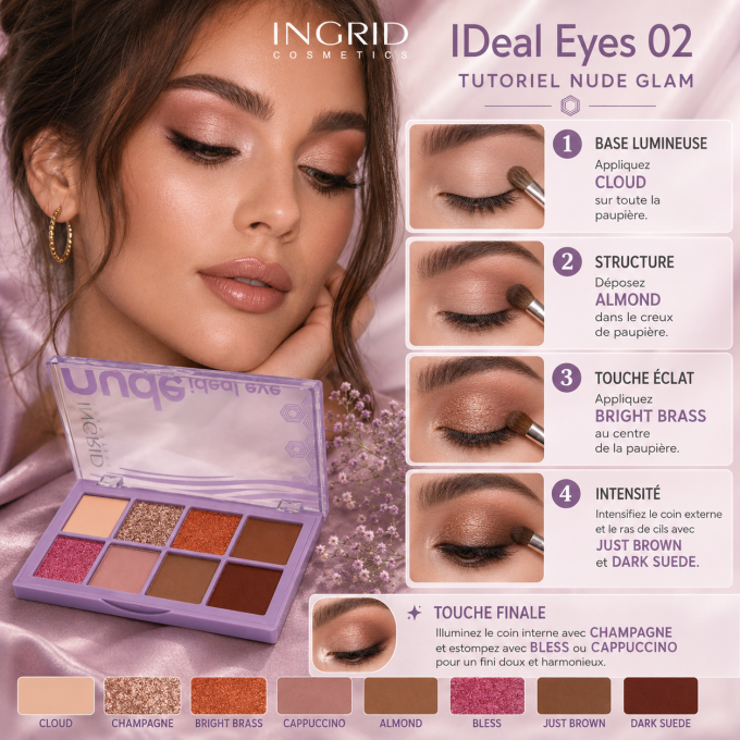 Palettes d'ombres à paupières IDEAL EYES 02 - 8 teintes - 10 g - Ingrid Cosmetics