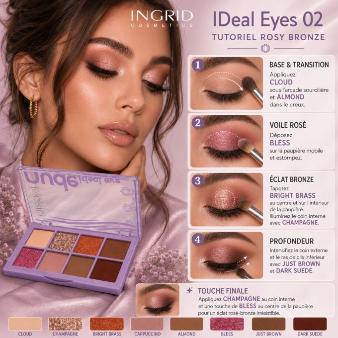 Palettes d'ombres à paupières IDEAL EYES 02 - 8 teintes - 10 g - Ingrid Cosmetics