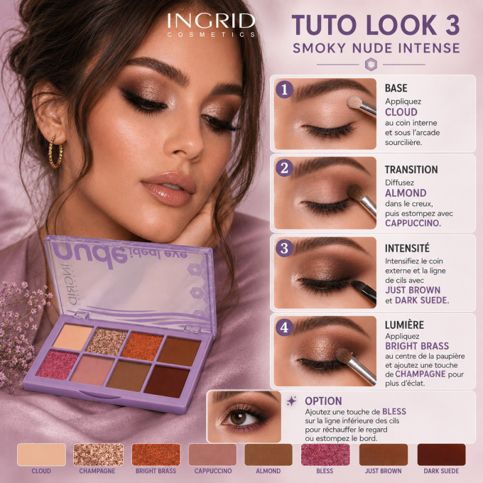 Palettes d'ombres à paupières IDEAL EYES 02 - 8 teintes - 10 g - Ingrid Cosmetics