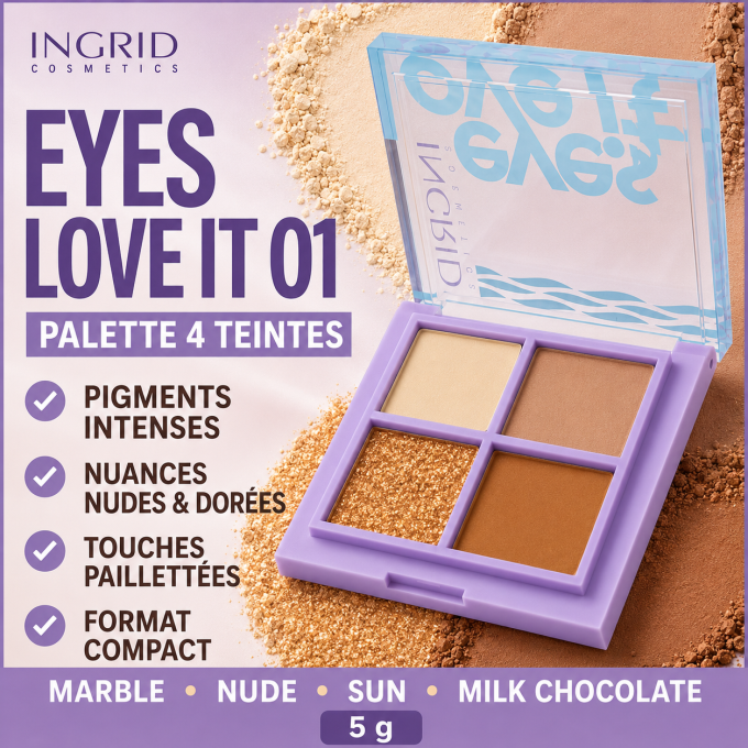 Palette d'ombres à paupière EYES LOVE IT 01 - 4 teintes - 5 g - Ingrid Cosmetics