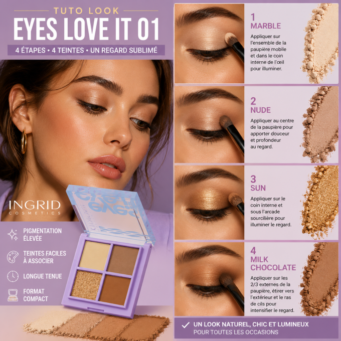 Palette d'ombres à paupière EYES LOVE IT 01 - 4 teintes - 5 g - Ingrid Cosmetics