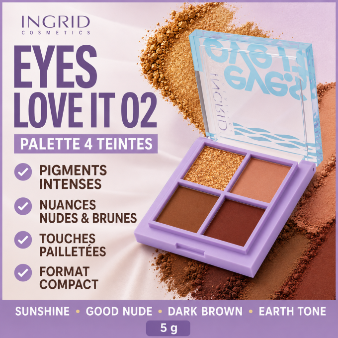 Palette d'ombres à paupière EYES LOVE IT 02 - 4 teintes - 5 g - Ingrid Cosmetics