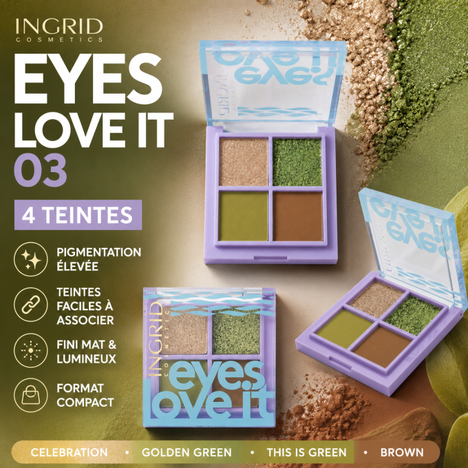 Palette d'ombres à paupière EYES LOVE IT 03 - 4 teintes - 5 g - Ingrid Cosmetics