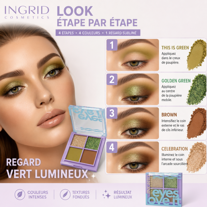 Palette d'ombres à paupière EYES LOVE IT 03 - 4 teintes - 5 g - Ingrid Cosmetics