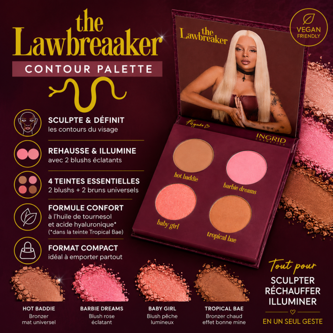 Palette de contouring "THE LAWBREAKER" - 4 couleurs - 12g - Ingrid Cosmetics