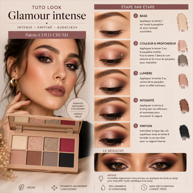 Palette d'ombres à paupières "Cold Crush" - 11 g - 8 couleurs VEGAN - PAESE