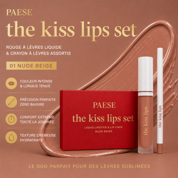 Coffret "The Kiss Lips"  - Rouge à lèvres et crayon assortis - 01 Nude Beige - Paese