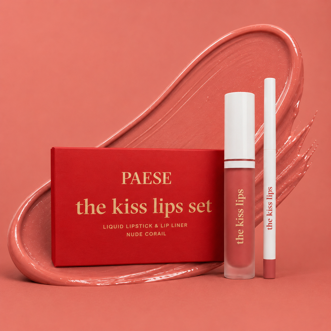 Coffret "The Kiss Lips"  - Rouge à lèvres et crayon assortis - 02 Nude Coral - Paese