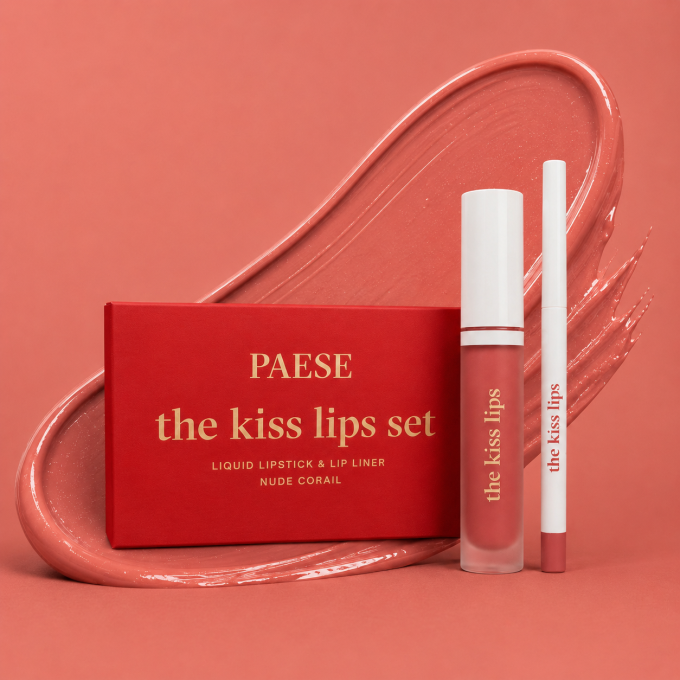 Coffret "The Kiss Lips"  - Rouge à lèvres et crayon assortis - 02 Nude Coral - Paese