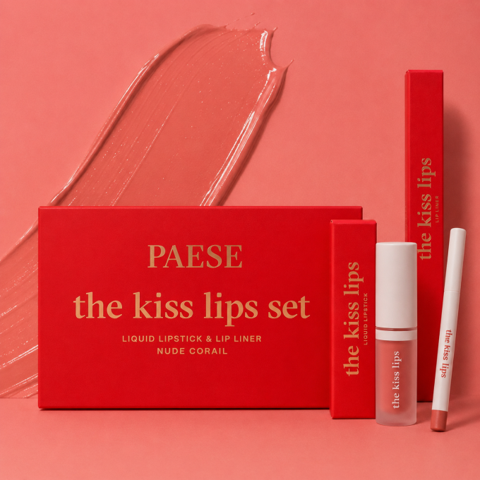 Coffret "The Kiss Lips"  - Rouge à lèvres et crayon assortis - 02 Nude Coral - Paese