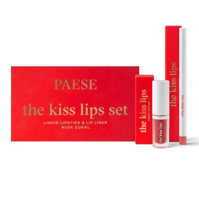 Coffret "The Kiss Lips"  - Rouge à lèvres et crayon assortis - 02 Nude Coral - Paese