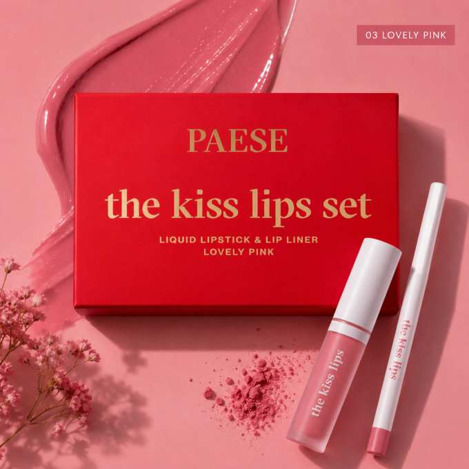 Coffret "The Kiss Lips"  - Rouge à lèvres et crayon assortis - 03 Lovely Pink - Paese