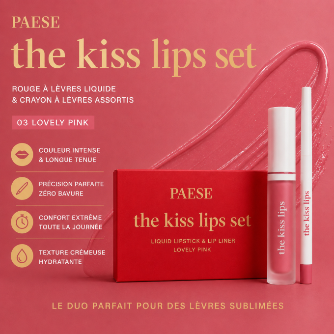 Coffret "The Kiss Lips"  - Rouge à lèvres et crayon assortis - 03 Lovely Pink - Paese