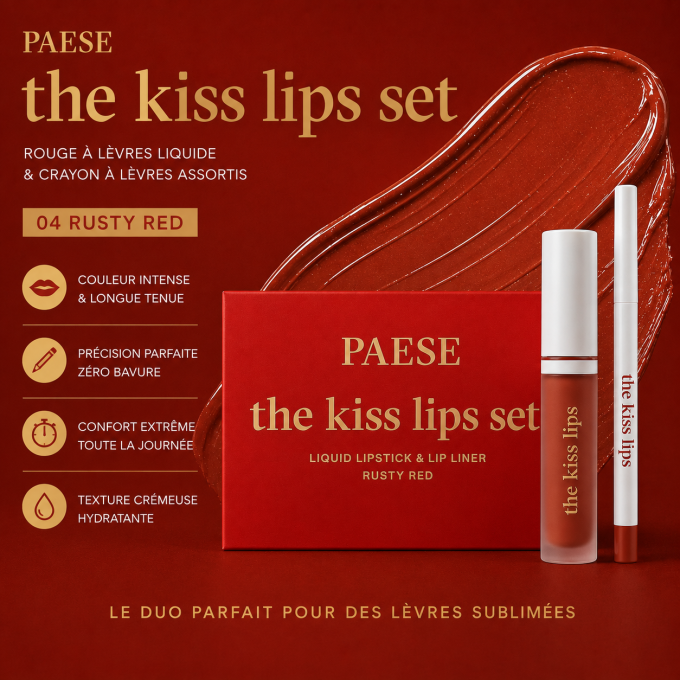 Coffret "The Kiss Lips"  - Rouge à lèvres et crayon assortis - 04 Rusty Red - Paese