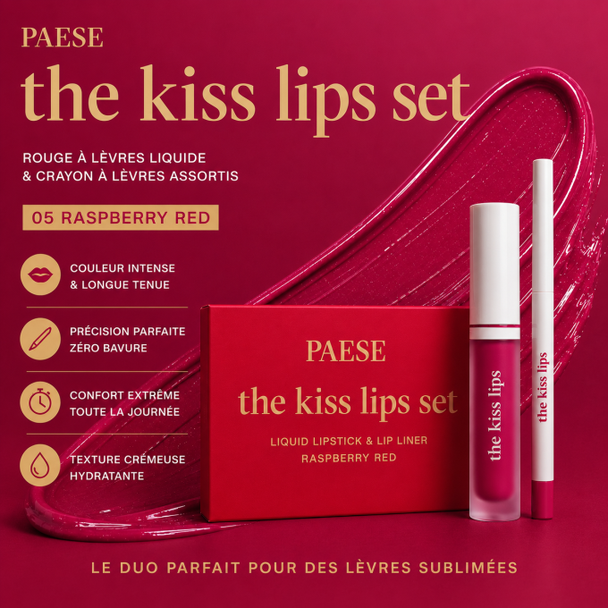 Coffret "The Kiss Lips"  - Rouge à lèvres et crayon assortis - 05 Raspberry Red - Paese