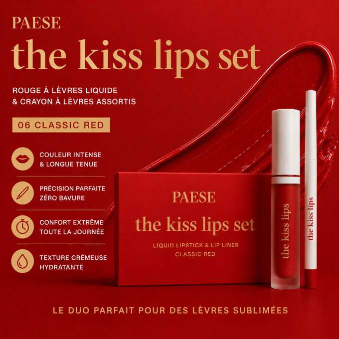 Coffret "The Kiss Lips"  - Rouge à lèvres et crayon assortis - 06 Classic Red - Paese