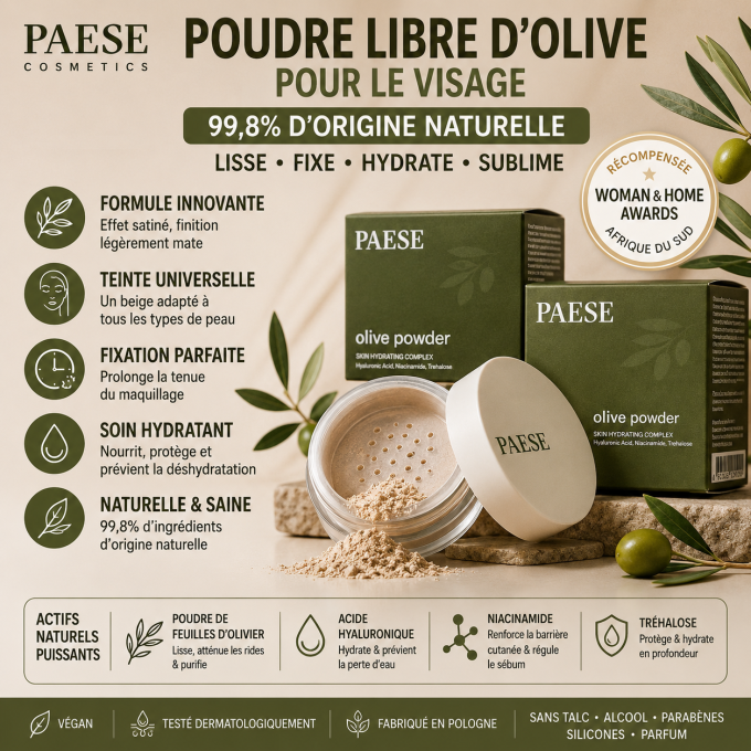 Poudre libre d'olive pour le visage 99,8% naturelle - 6 g - PAESE