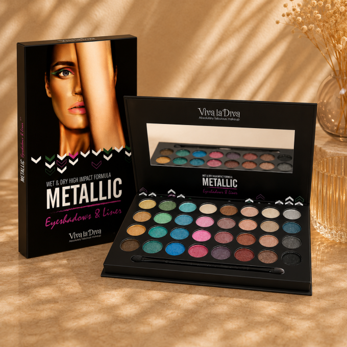 Palette d'ombres à paupières vegan Metallic VIVA LA DIVA - 24 couleurs