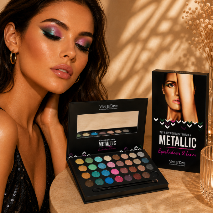 Palette d'ombres à paupières vegan Metallic VIVA LA DIVA - 24 couleurs