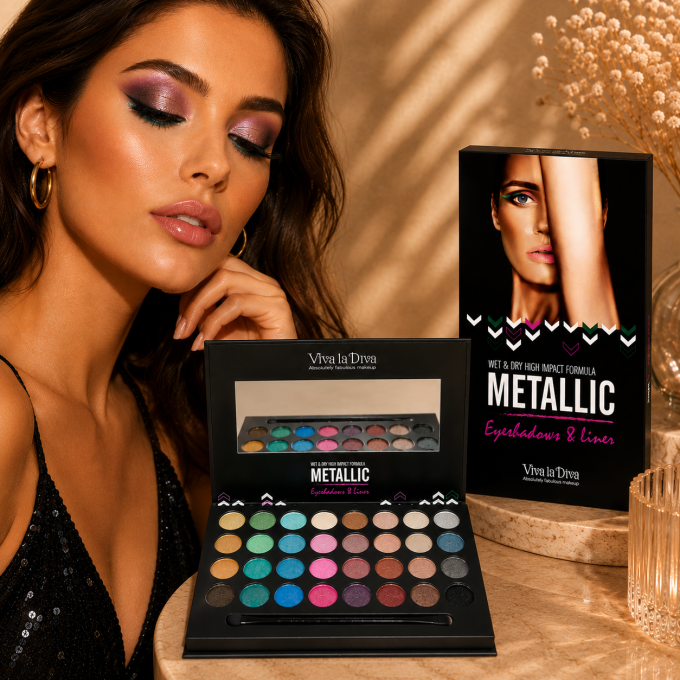 Palette d'ombres à paupières vegan Metallic VIVA LA DIVA - 24 couleurs