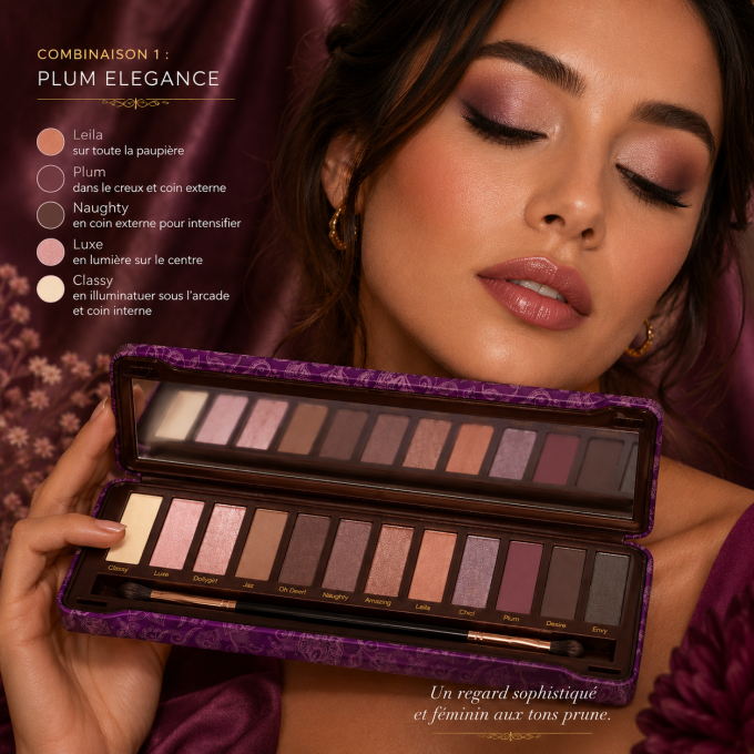 Palette d'ombres à paupières vegan Perfect nudies touch of plum VIVA LA DIVA - 12 couleurs