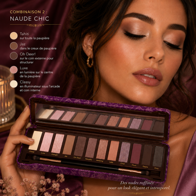 Palette d'ombres à paupières vegan Perfect nudies touch of plum VIVA LA DIVA - 12 couleurs