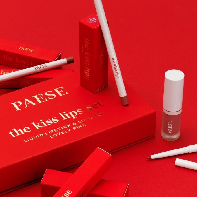 Coffret "The Kiss Lips"  - Rouge à lèvres et crayon assortis - 02 Nude Coral - Paese