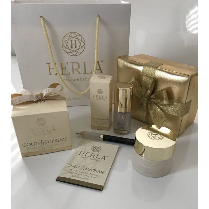 Coffret cadeau dédié au massage du visage et du corps - GOLD SUPREME - HERLA