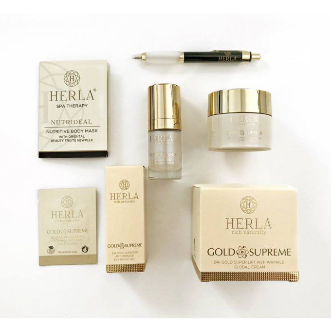 Coffret cadeau dédié au massage du visage et du corps - GOLD SUPREME - HERLA