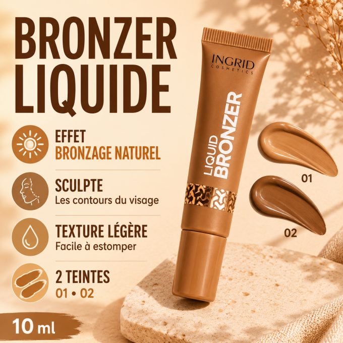 Bronzer liquide no make-up - 2 teintes - 10 ml - Ingrid Cosmetics
