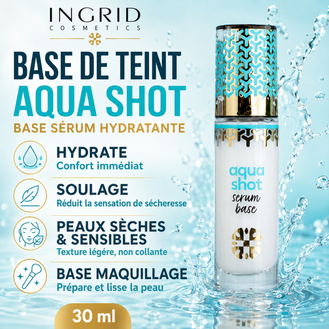 Base de teint hydratante pour peaux sèches AQUA SHOT Ingrid Cosmetics - 30 ml