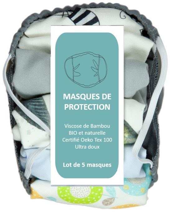20 masques Grand public filtration sup 90% en bambou lavables à 40°C et ré-utilisables min 10 fois