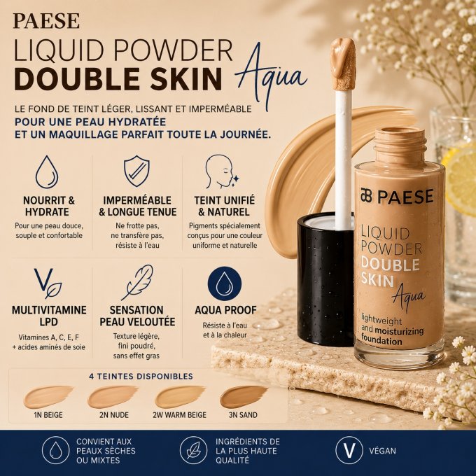 Liquid powder double skin aqua 30 ml - 4 teintes - PAESE