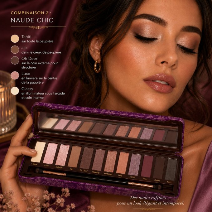 Palette d'ombres à paupières vegan Perfect nudies touch of plum VIVA LA DIVA - 12 couleurs